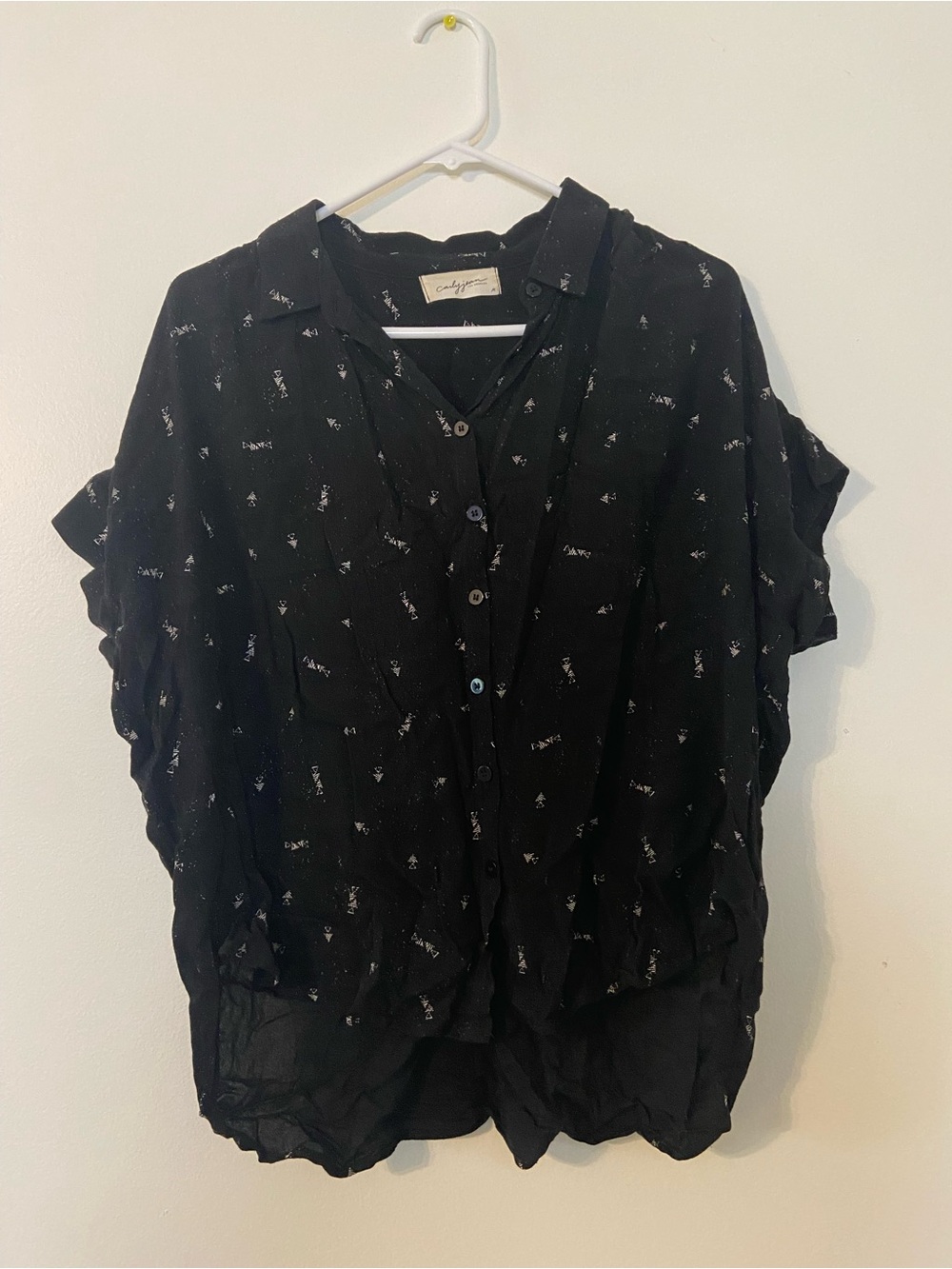 Carly Jean Los Angeles Black Crinkled Button-Down Top